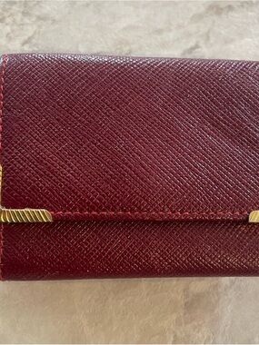 Judith Lieber Women’s Burgundy Leather Fold Wallet Gold Accents, 3” X 2-1/4”